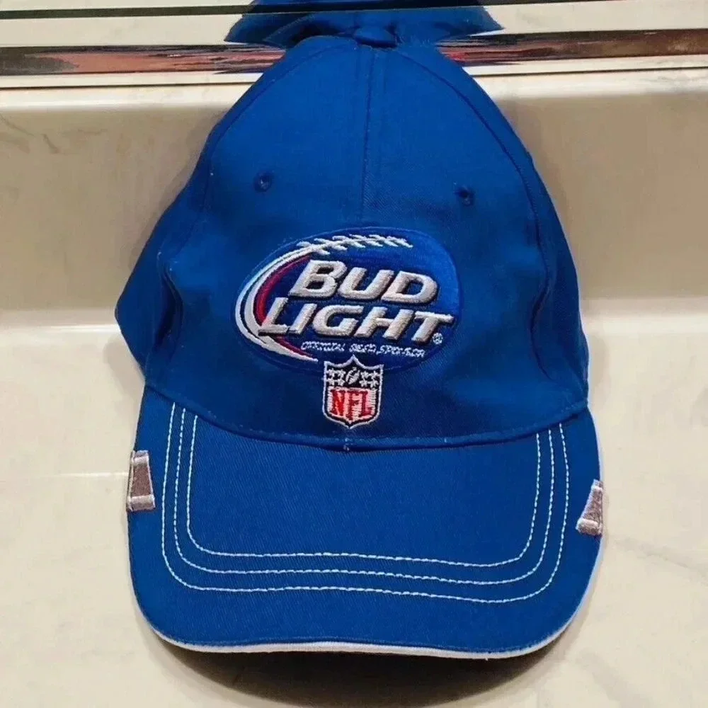 Bud Light Blue NFL Mens Baseball Cap Hat Adjustable